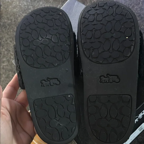 Coach Black and White Fuzzy Slides - Picture 4 of 6